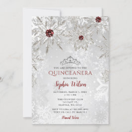 Silver Red Snowflakes Tiara Quinceañera Einladung