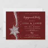 Silver Red Snowflakes Winter Engagement Party Einladung (Vorderseite)