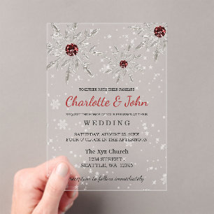 Silver Red Snowflakes Winter Wedding Acryleinladungen
