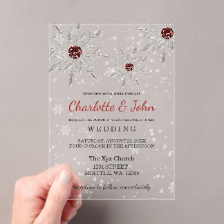 Silver Red Snowflakes Winter Wedding Acryleinladungen