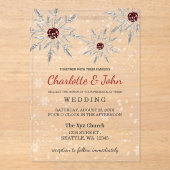 Silver Red Snowflakes Winter Wedding Acryleinladungen (Vorderseite)