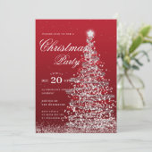 Silver Red Winter Christmas Tree Holiday Party Einladung (Stehend Vorderseite)
