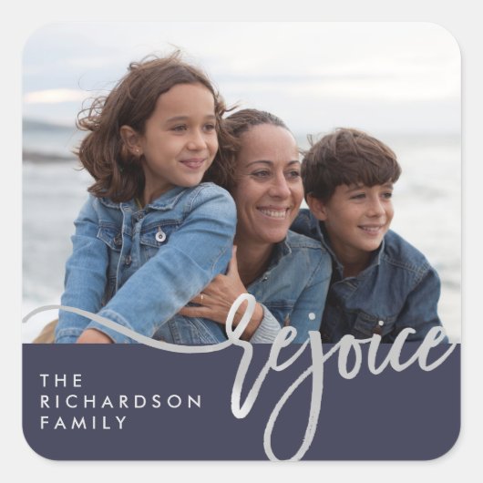 Silver Refreude | Moderne Typografie mit Foto Quadratischer Aufkleber (Vorderseite)