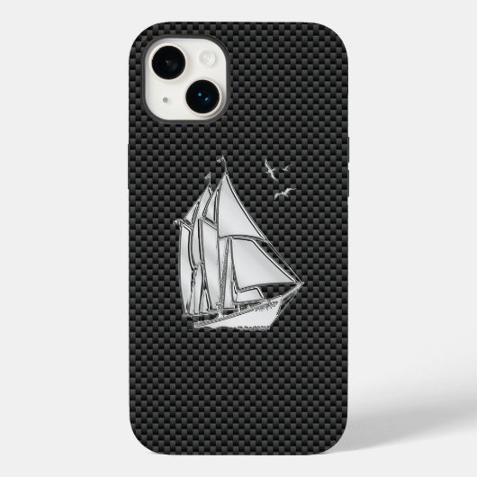 Silver Regatta Sailboat auf Carbon Fibre Decor Case-Mate iPhone Hülle (Rückseite)