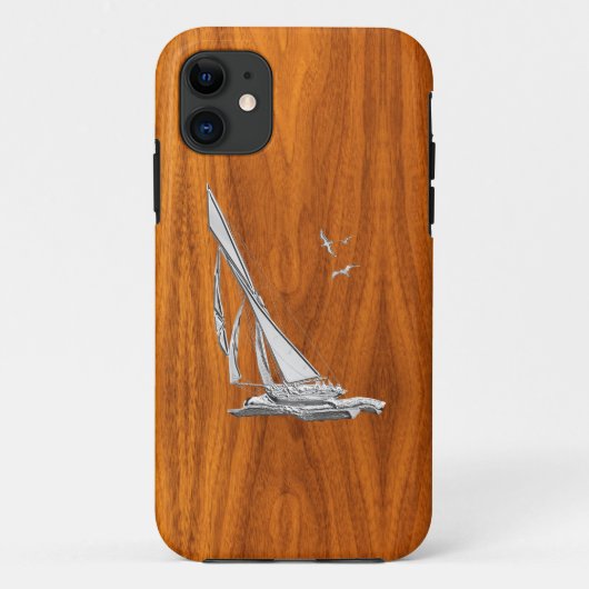 Silver Regatta Sailboat auf Teak Veneer Case-Mate iPhone Hülle (Rückseite)