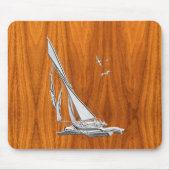 Silver Regatta Sailboat auf Teak Veneer Mousepad (Vorne)