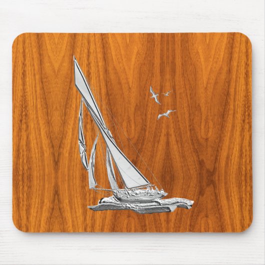 Silver Regatta Sailboat auf Teak Veneer Mousepad (Vorne)