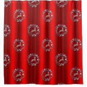 Silver Reindeer am Roten Weihnachten Duschvorhang (Vorderseite)