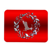 Silver Reindeer am Roten Weihnachten Magnet (Horizontal)