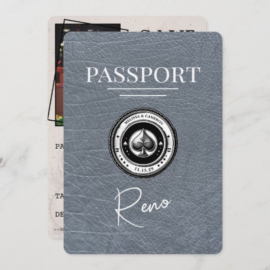 Silver Reno Passport Save the Date (Vorne/Hinten)