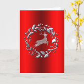 Silver Rentier and Wreath Red Christmas Karte (Gelbe Blume)