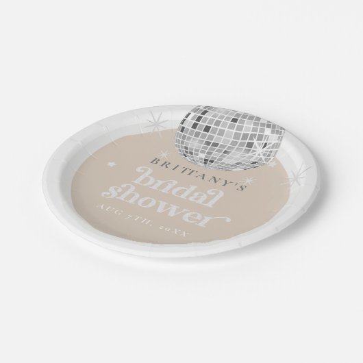 Silver Retro Disco Brautparty Pappteller (Schrägansicht)