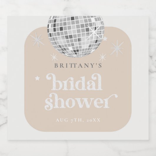 Silver Retro Disco Brautparty Schaumweinetikett (Einzelnes Label)