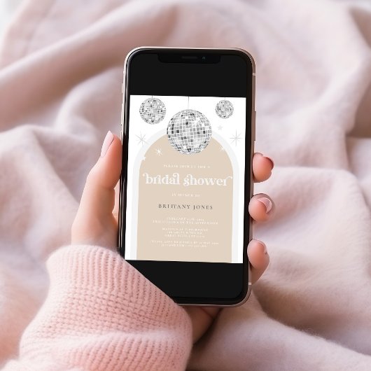 Silver Retro Disco Glitzer Arch Brautparty Einladung