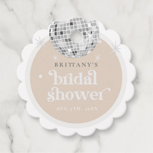 Silver Retro Disco Scallopie Brautparty Geschenkanhänger (Vorderseite)