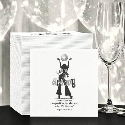 Silver Retro Let's Get Groovy 60th Birthday Serviette