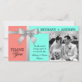 Silver Ribbon Aqua Coral Pink Hochzeit Vielen Dank Dankeskarte (Vorderseite)