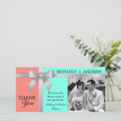 Silver Ribbon Aqua Coral Pink Hochzeit Vielen Dank Dankeskarte (Stehend Vorderseite)