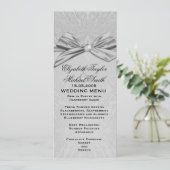 Silver Ribbon Elegant Damask Wedding Menu Menükarte (Stehend Vorderseite)