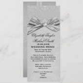 Silver Ribbon Elegant Damask Wedding Menu Menükarte (Vorne/Hinten)