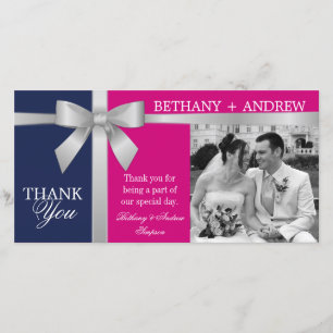 Silver Ribbon Lila Fuchsia Wedding Vielen Dank Dankeskarte