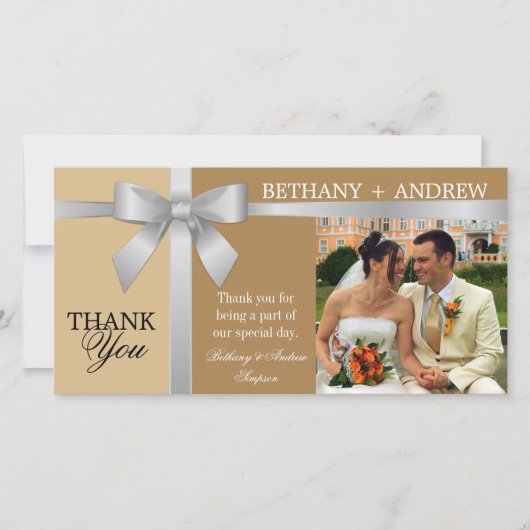 Silver Ribbon und Antique Gold Hochzeit Vielen Dan Dankeskarte (Vorderseite)