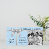 Silver Ribbon und Light Blue Wedding Vielen Dank Dankeskarte (Stehend Vorderseite)
