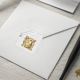 Silver Ribbons und Gold Wedding Quadratischer Aufkleber