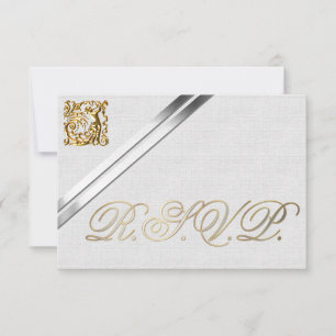 Silver Ribbons und Gold Wedding RSVP Karte