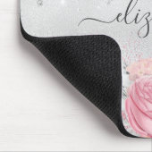 Silver Rosa Blume Glitzer Namenskript Mousepad (Ecke)