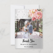 Silver rosa Blumenstrauß Hochzeit danke Karte (Vorderseite)