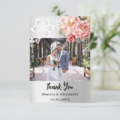 Silver rosa Blumenstrauß Hochzeit danke Karte (Stehend Vorderseite)