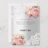 Silver rosa Blumenstrauß Hochzeit danke Karte (Rückseite)