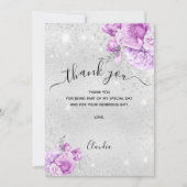 Silver rosa Flora Dankeschön Karte (Vorderseite)