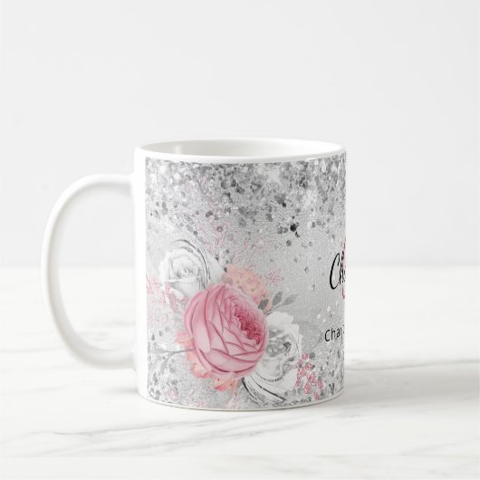 Silver rosa Flora elegante Monogramm-Bezeichnung Kaffeetasse (Links)