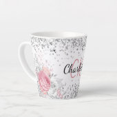 Silver rosa Flora elegante Monogramm-Bezeichnung Milchtasse (Linke Ecke)