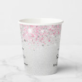 Silver rosa Glitzer Name Brautparty Pappbecher (Links)