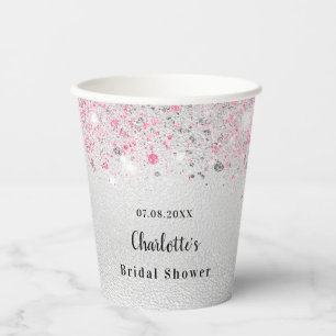 Silver rosa Glitzer Name Brautparty Pappbecher