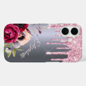 Silver Rosa Glitzer Tropfen Blumenschrift Case-Mate iPhone Hülle (Rückseite (Horizontal))