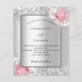 Silver rosa weiß Blumen Budget Hochzeitseinladung Flyer (Vorne)