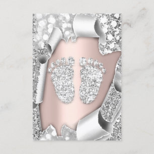 Silver Rose Baby Shower Feet Boy Glitzer Girl Einladung