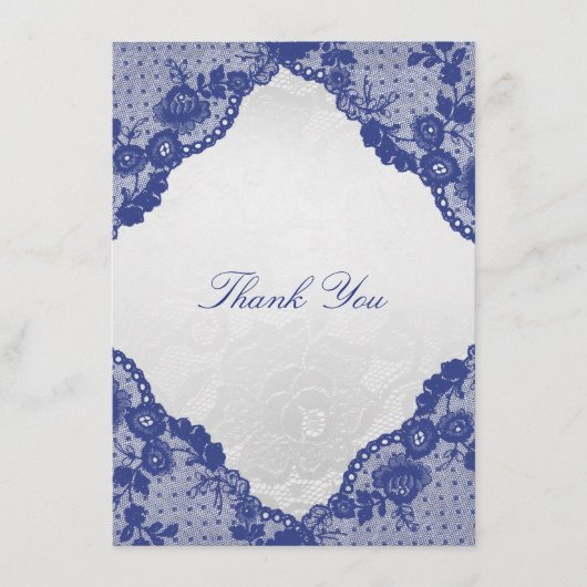 Silver Rose Blue Navy Lace Vielen Dank Dankeskarte (Vorderseite)