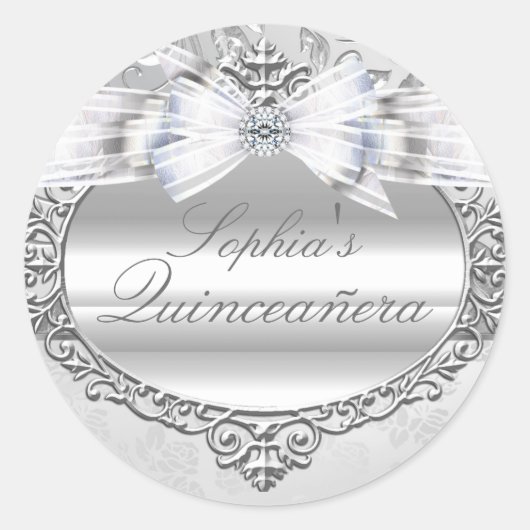 Silver Rose & Bow Quinceanera Sticker (Vorderseite)