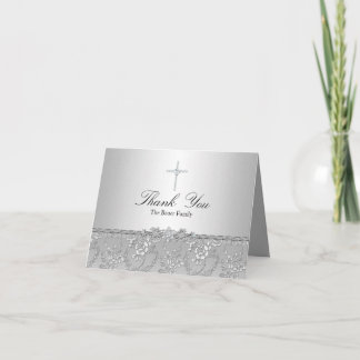 Silver Rose & Cross Baptisse Danke Karte