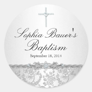 Silver Rose & Cross Baptisse Sticker