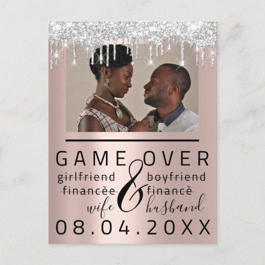 Silver Rose Funny Save the Date Couple Foto Postkarte (Vorderseite)