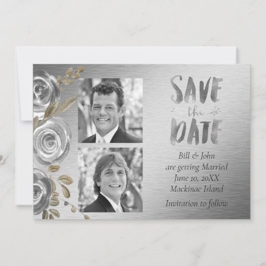 Silver Rose Gay Save the Date (Vorderseite)