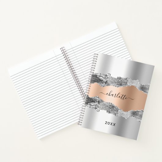 Silver Rose Gold Age Marmornamenskript Notizblock (Innenseite)