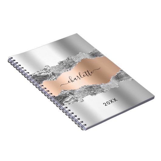 Silver Rose Gold Age Marmornamenskript Notizblock (Rechte Seite)