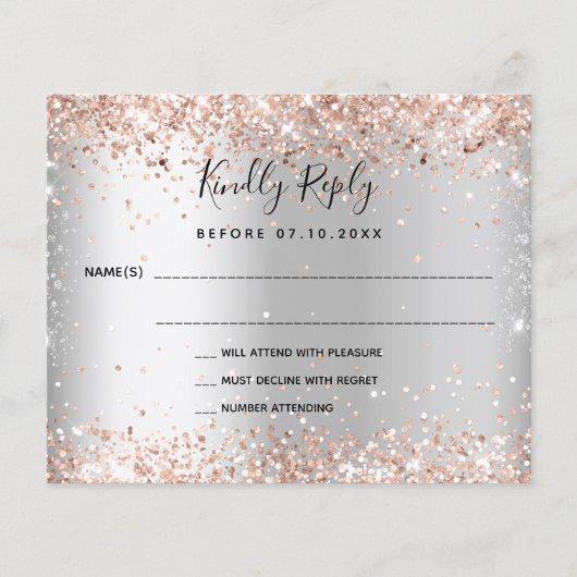 Silver Rose Gold Budget Hochzeit RSVP Karte (Vorderseite)